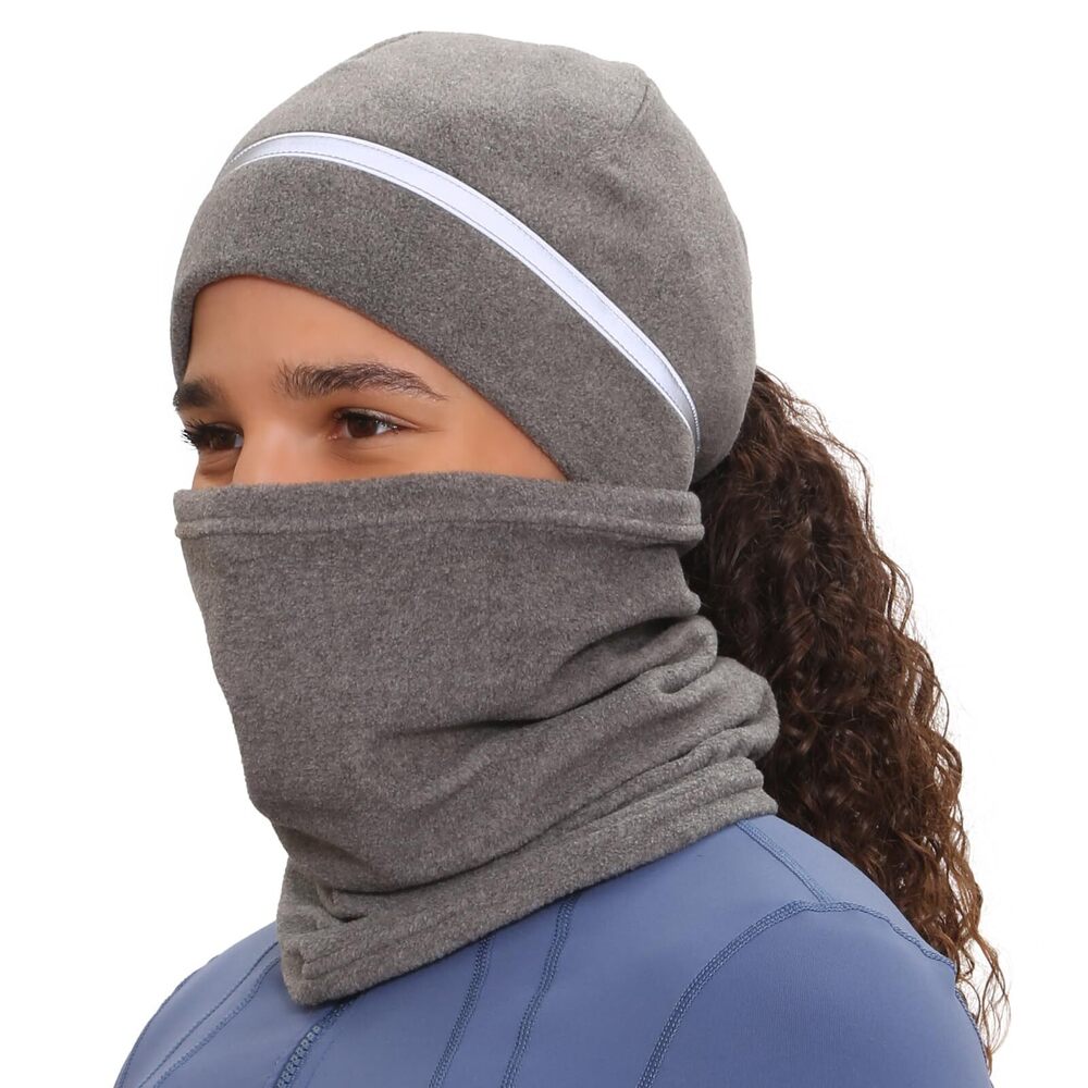 4543 Winter Set | Reflective Ponytail Beanie and Micro Fleece Neck Warmer